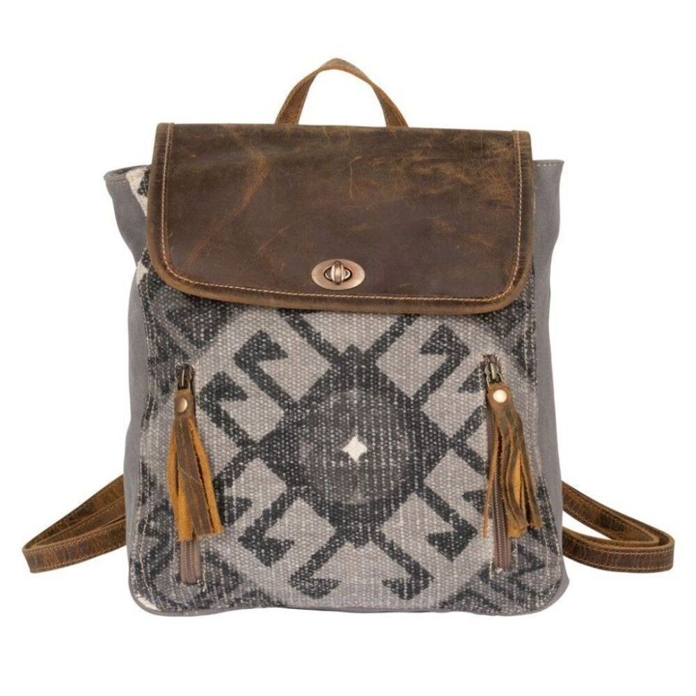 Myra Bag Handmade Felicity Backpack Upcycled Canvas & Cowhide Leather